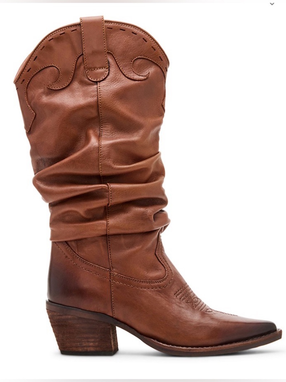 STEVE MADDEN Brown Leather Slouchy Western Heeled Boot. - Picture 2 of 8